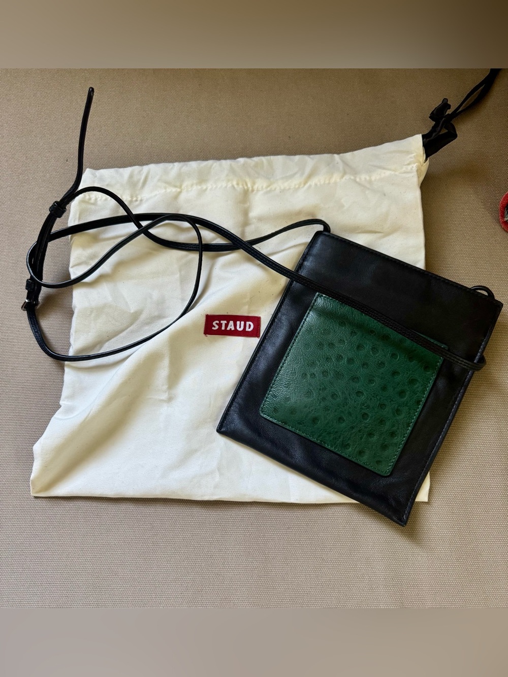 STAUD Black Leather Slim Crossbody Bag